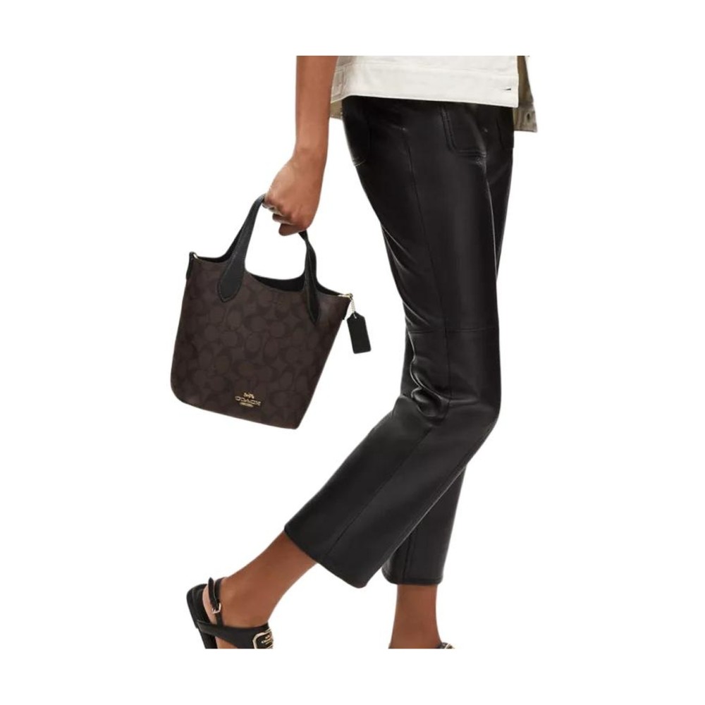 Hanna Iconic Coated Canvas With Smooth Leather Crossbody One Shoulder Handbag Small Women S Gold Brown Black