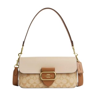 Morgan Coated Canvas With Calfskin Handbag Shoulder Bag Large Women S Light Khaki
