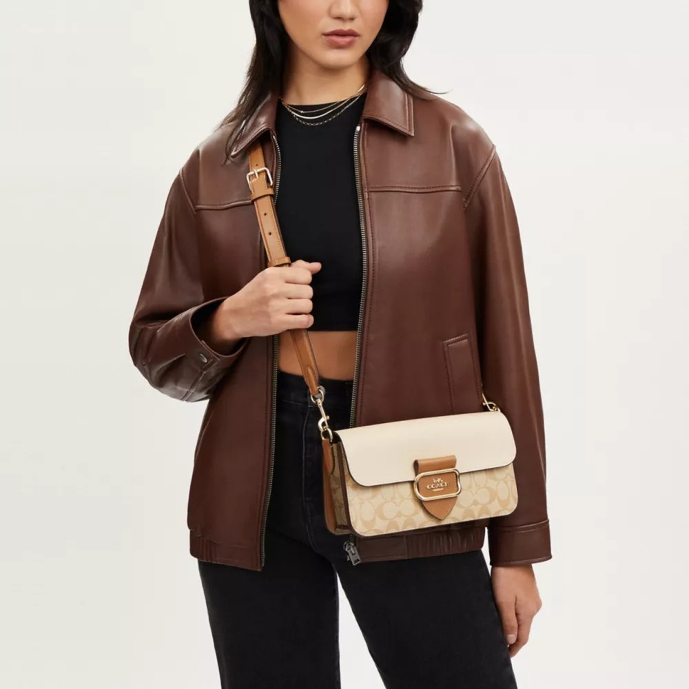 Morgan Coated Canvas With Calfskin Handbag Shoulder Bag Large Women S Light Khaki