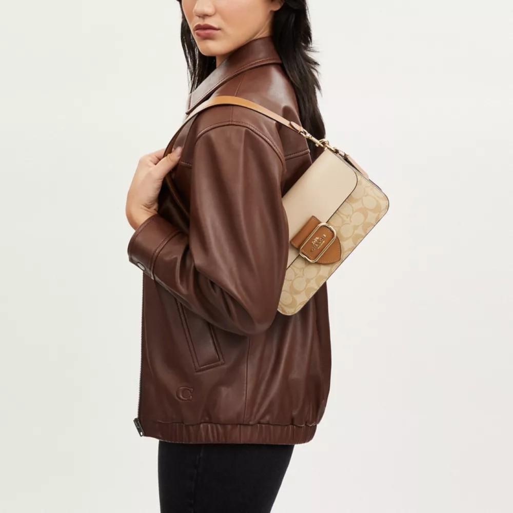 Morgan Coated Canvas With Calfskin Handbag Shoulder Bag Large Women S Light Khaki