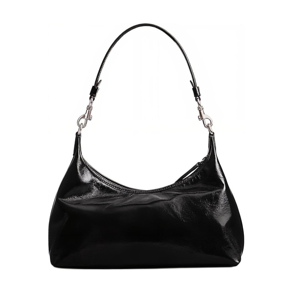 Juliet Glossy Cow Leather Hobo Crossbody Handbag Shoulder Bag Large Size Women S Black
