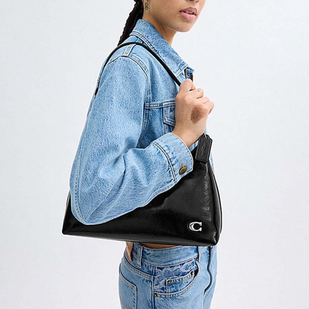 Juliet Glossy Cow Leather Hobo Crossbody Handbag Shoulder Bag Large Size Women S Black