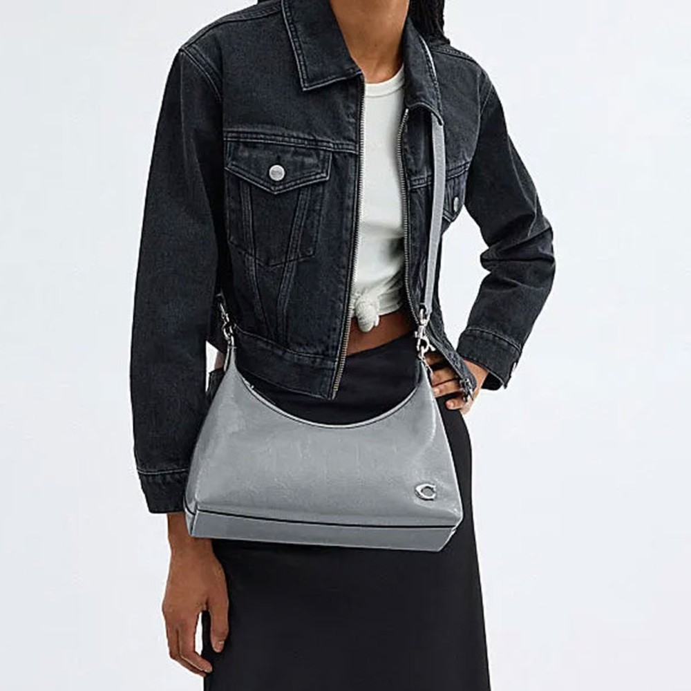 Juliet Cow Leather Portable Crossbody Bag Shoulder Bag Large Women S Gray Blue