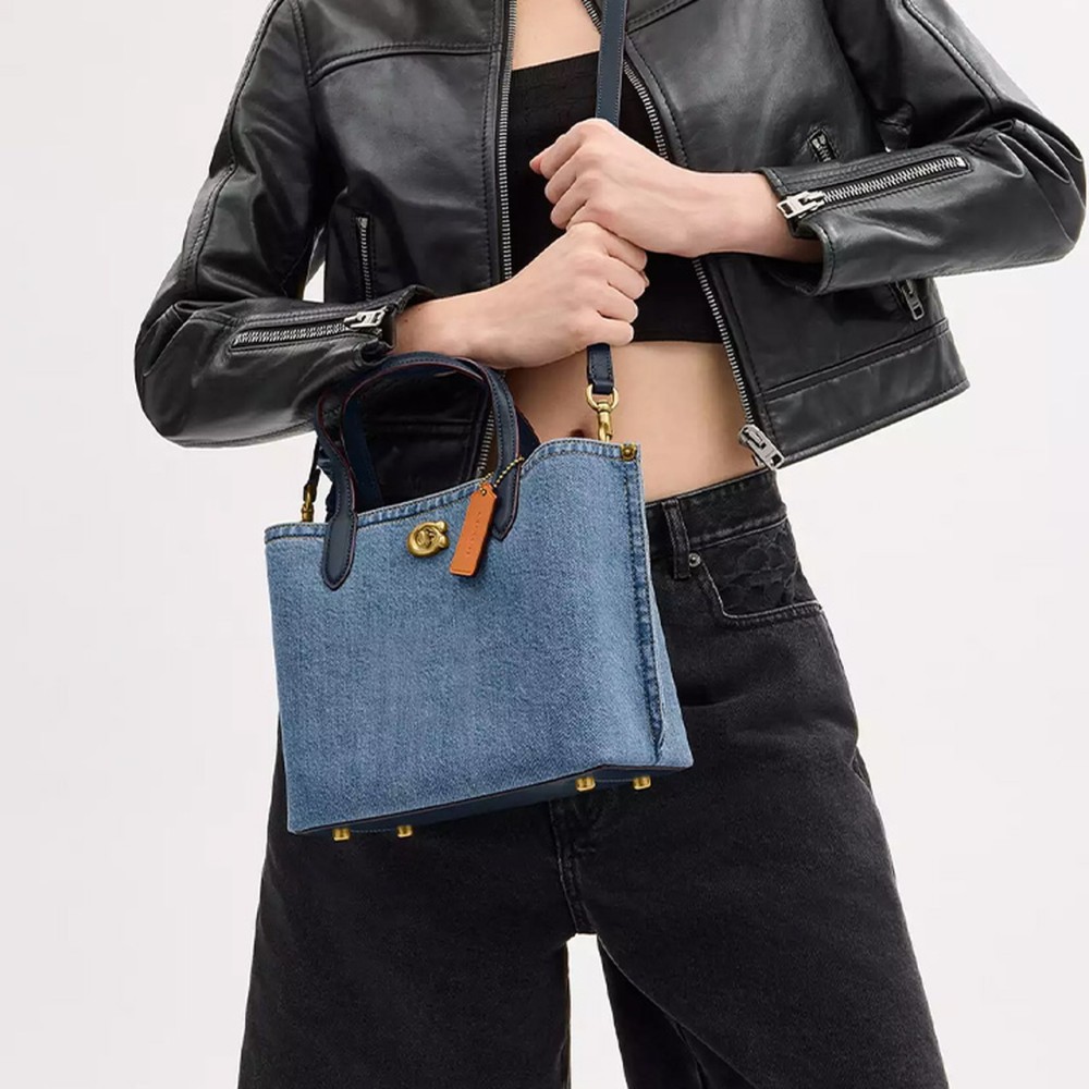 Willow Denim Shoulder Bag Crossbody Bag Handbag Medium Size Women S Brass Indigo