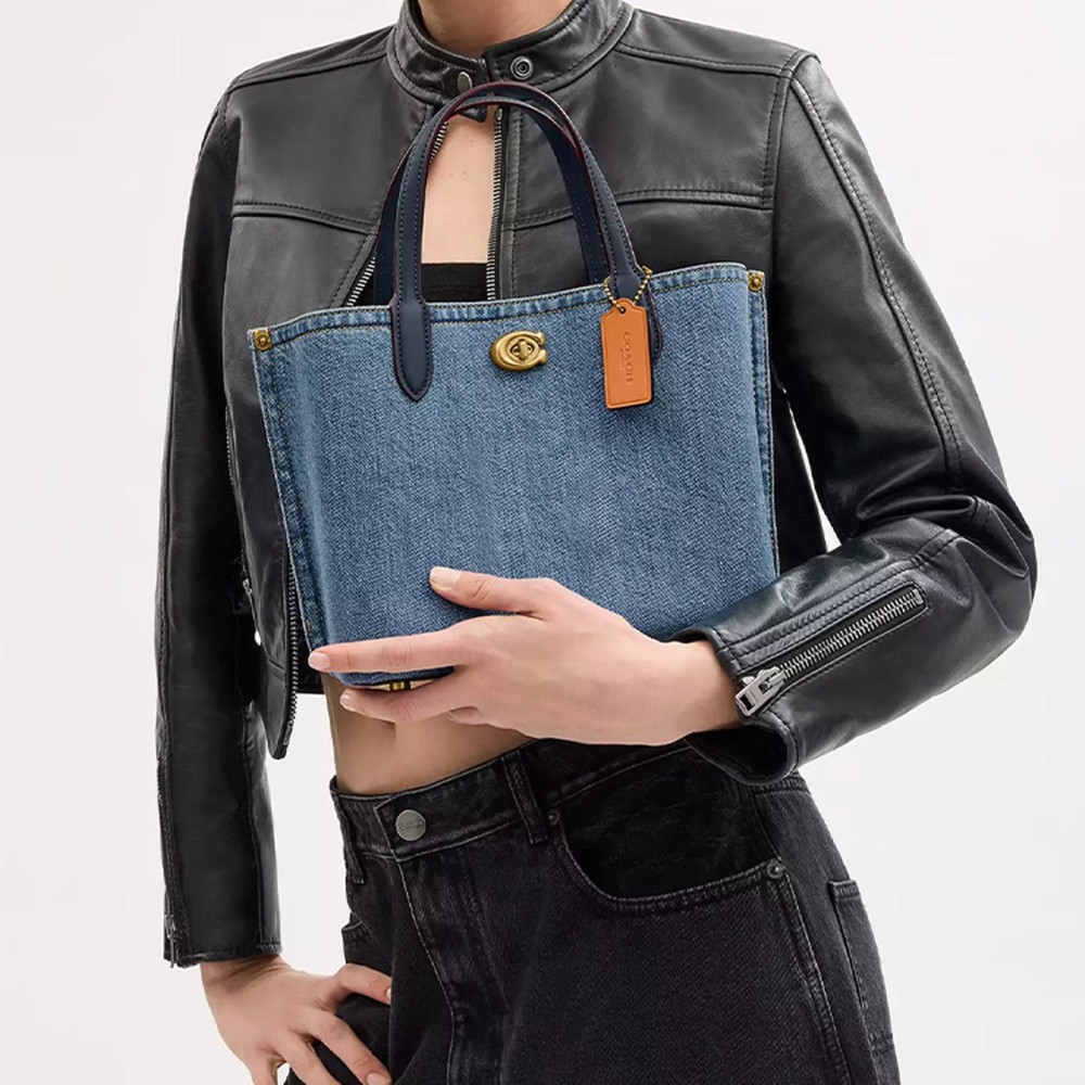 Willow Denim Shoulder Bag Crossbody Bag Handbag Medium Size Women S Brass Indigo
