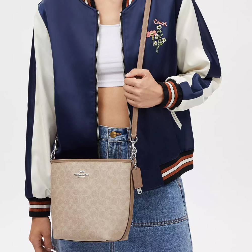 City Signature Coated Canvas Handbag Shoulder Bag Small Women S Sand