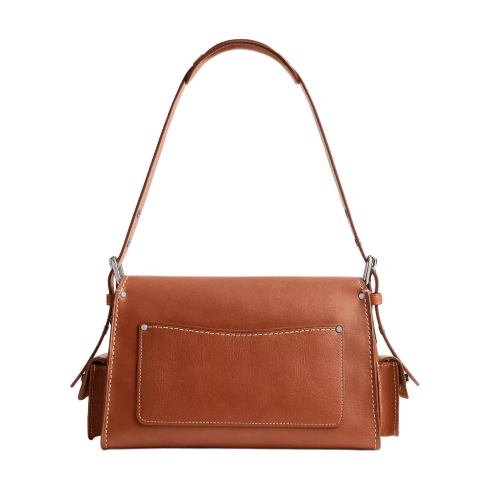 Cargosoft Tabby Grain Leather Shoulder Bag Biker One Shoulder Handbag Medium Women S Red Brown