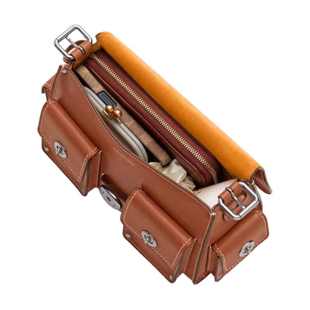 Cargosoft Tabby Grain Leather Shoulder Bag Biker One Shoulder Handbag Medium Women S Red Brown