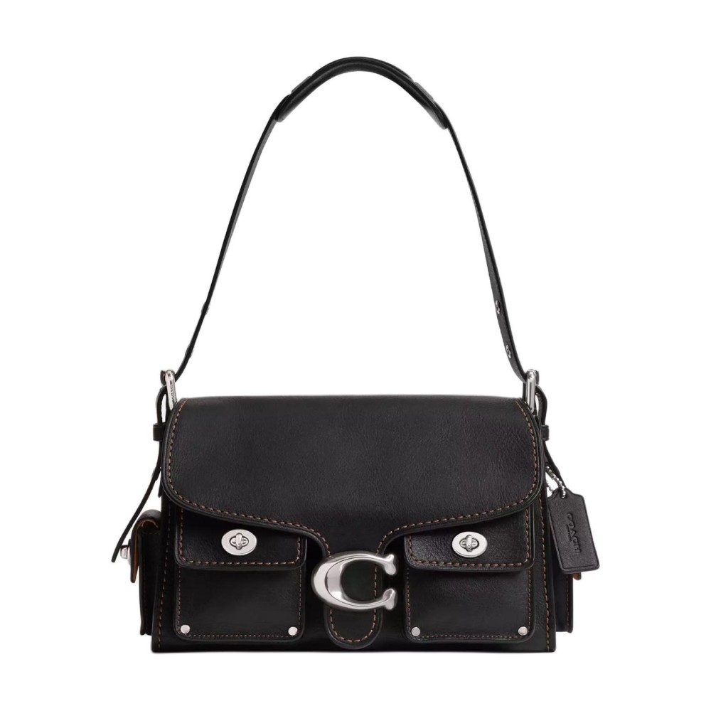 Cargosoft Tabby Natural Grained Leather Biker Bag Shoulder Bag Handbag Medium Size Women S Black