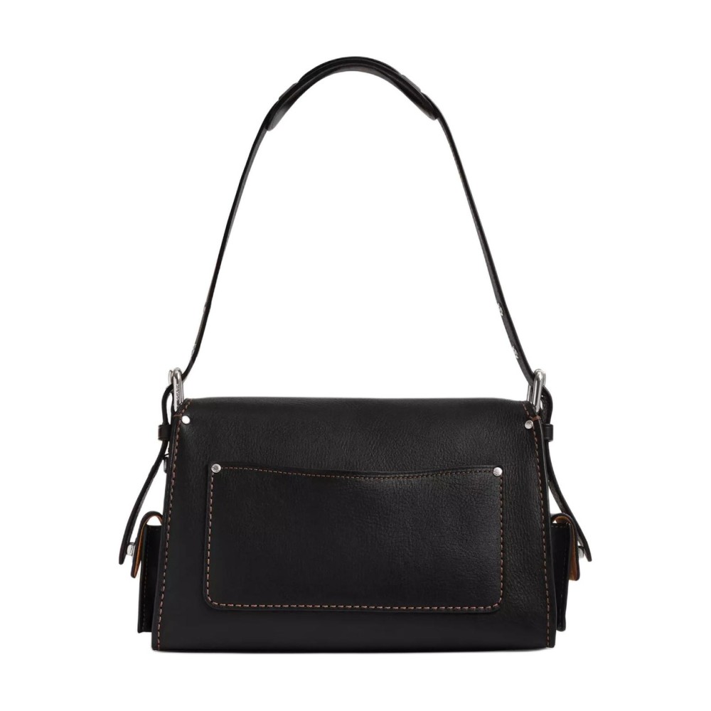 Cargosoft Tabby Natural Grained Leather Biker Bag Shoulder Bag Handbag Medium Size Women S Black