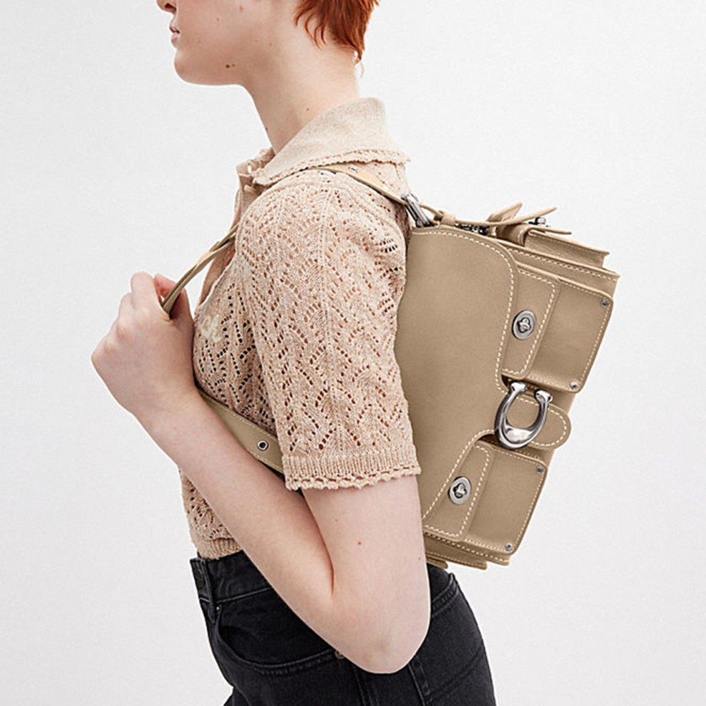 Cargosoft Tabby Grain Leather Biker Bag Shoulder Bag Handbag Medium Women S Khaki