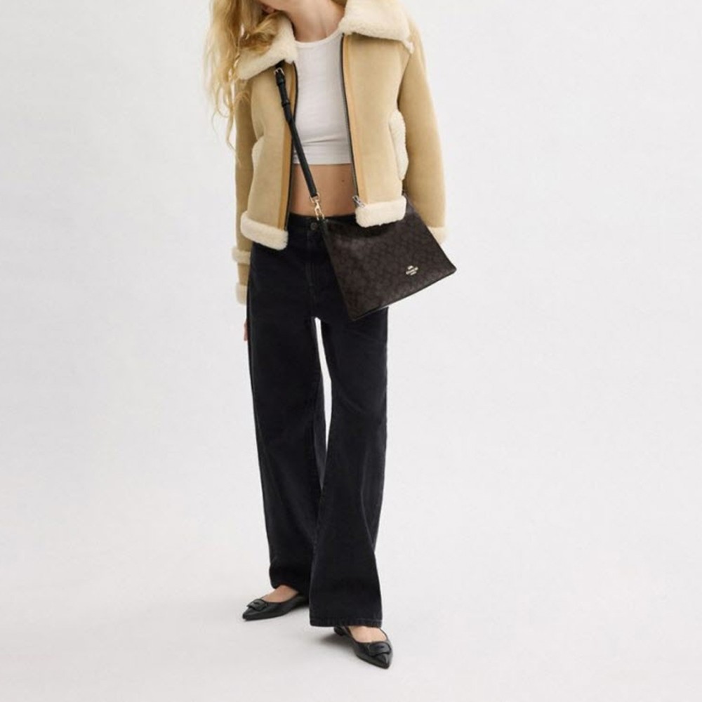 Laurel Coated Canvas Shoulder Bag Crossbody Bag Handbag Large Women S Gold Walnut Wood Black