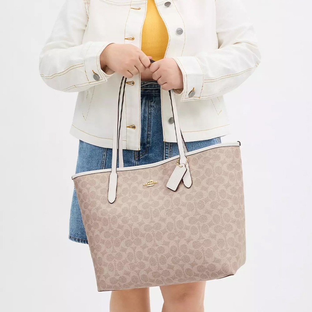 City Coated Canvas Handbag Large Women S Sand