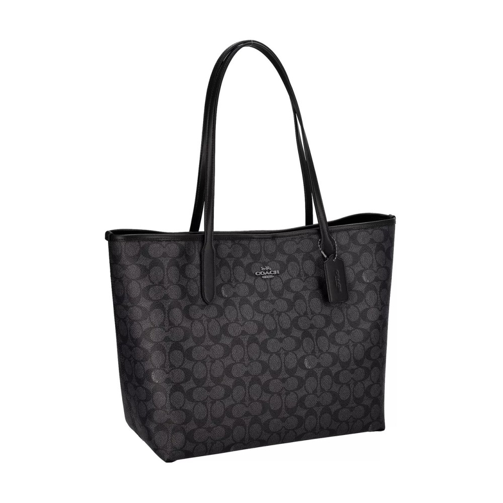 City Artificial Leather Tote Bag Shopping Bag Handbag Large Women S Charcoal Black