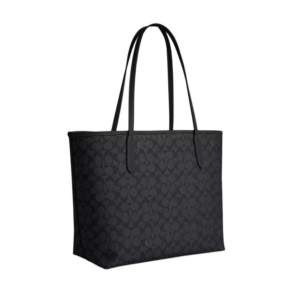 City Artificial Leather Tote Bag Shopping Bag Handbag Large Women S Charcoal Black