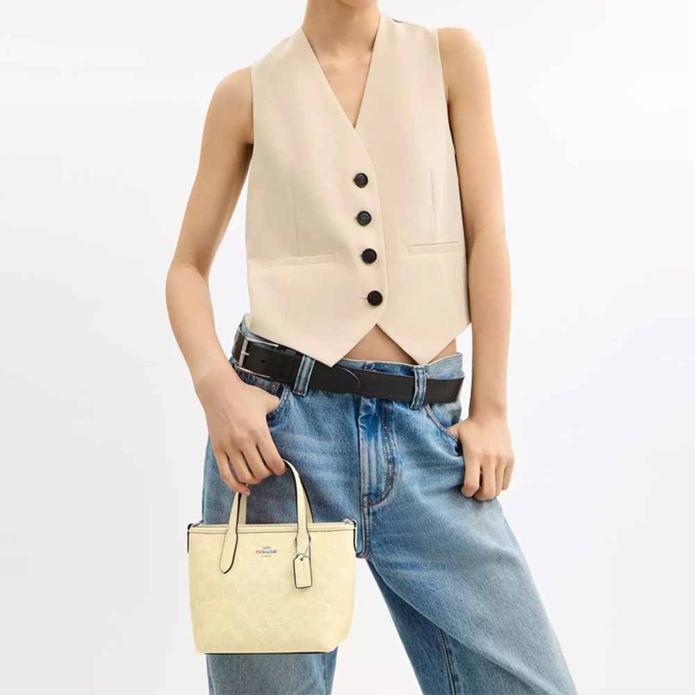 City Coated Canvas Tote Bag Shopping Bag Shoulder Bag Crossbody Bag Handbag Mini Women S Yellow