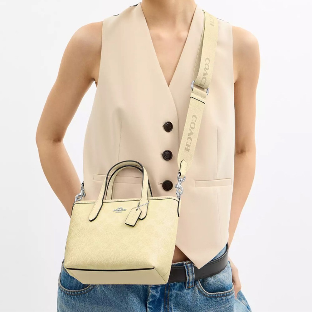 City Coated Canvas Tote Bag Shopping Bag Shoulder Bag Crossbody Bag Handbag Mini Women S Yellow