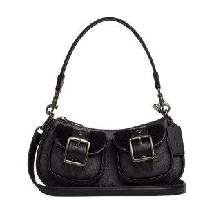 Ashton Coated Canvas With Smooth Leather One Shoulder Handbag Medium Size Women S Black