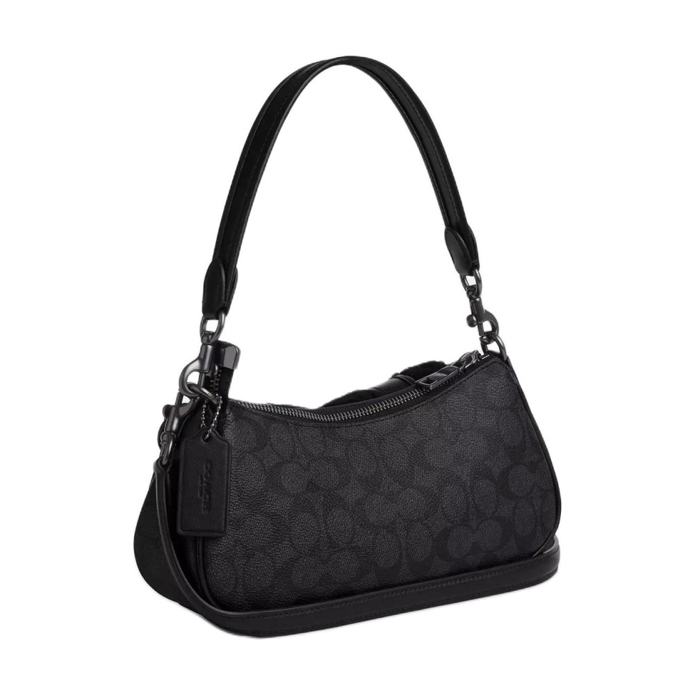 Ashton Coated Canvas With Smooth Leather One Shoulder Handbag Medium Size Women S Black