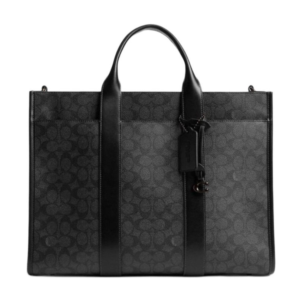 Wesley Artificial Leather Tote Bag Shopping Bag One Shoulder Handbag Large Unisex Charcoal Gray