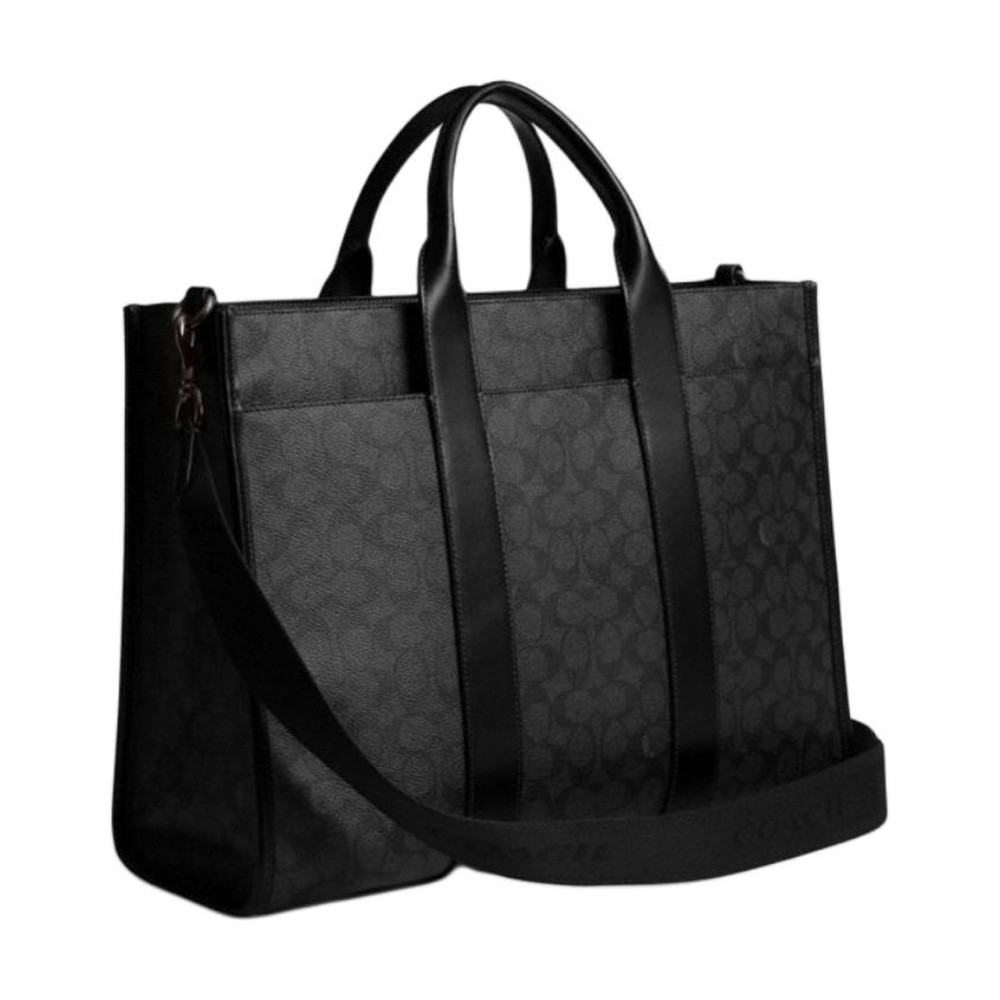 Wesley Artificial Leather Tote Bag Shopping Bag One Shoulder Handbag Large Unisex Charcoal Gray