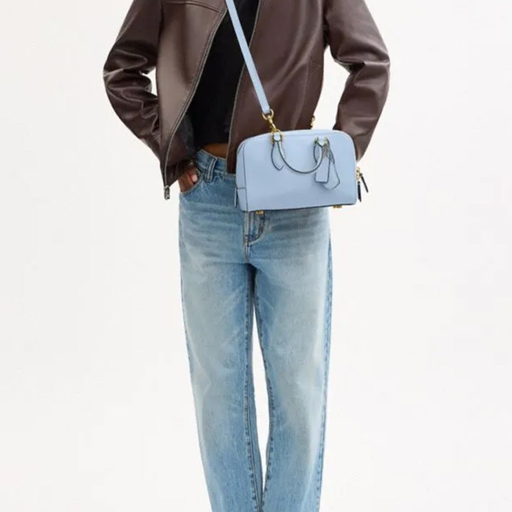 Bowery Cow Leather One Shoulder Handbag Medium Size Women S Blue Bell Multicolor