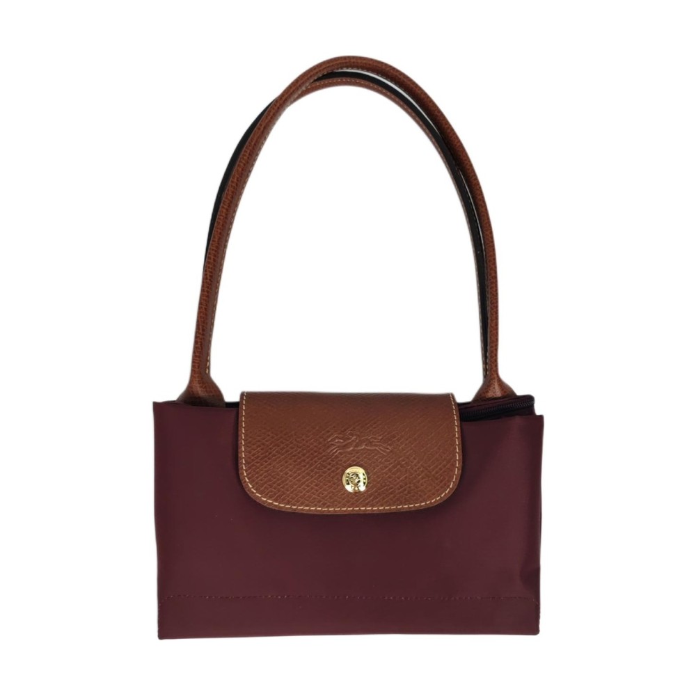 Le Pliage Recycled Polyamide With Canvas Shoulder Bag Medium Size Women S Burgundy