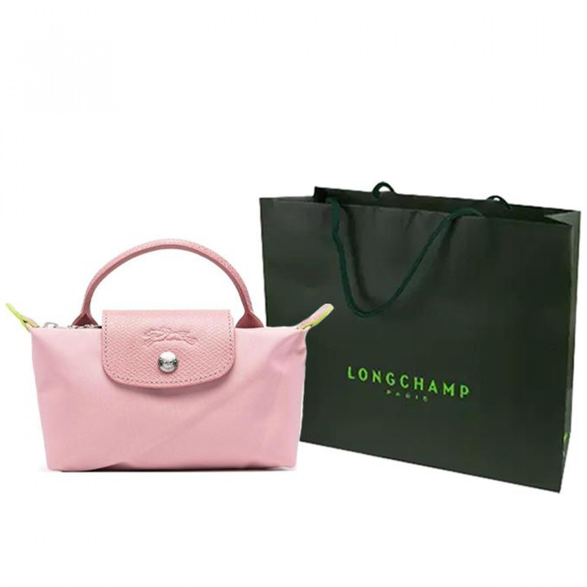 Le Pliage Green Pouch with Handle Petal Pink