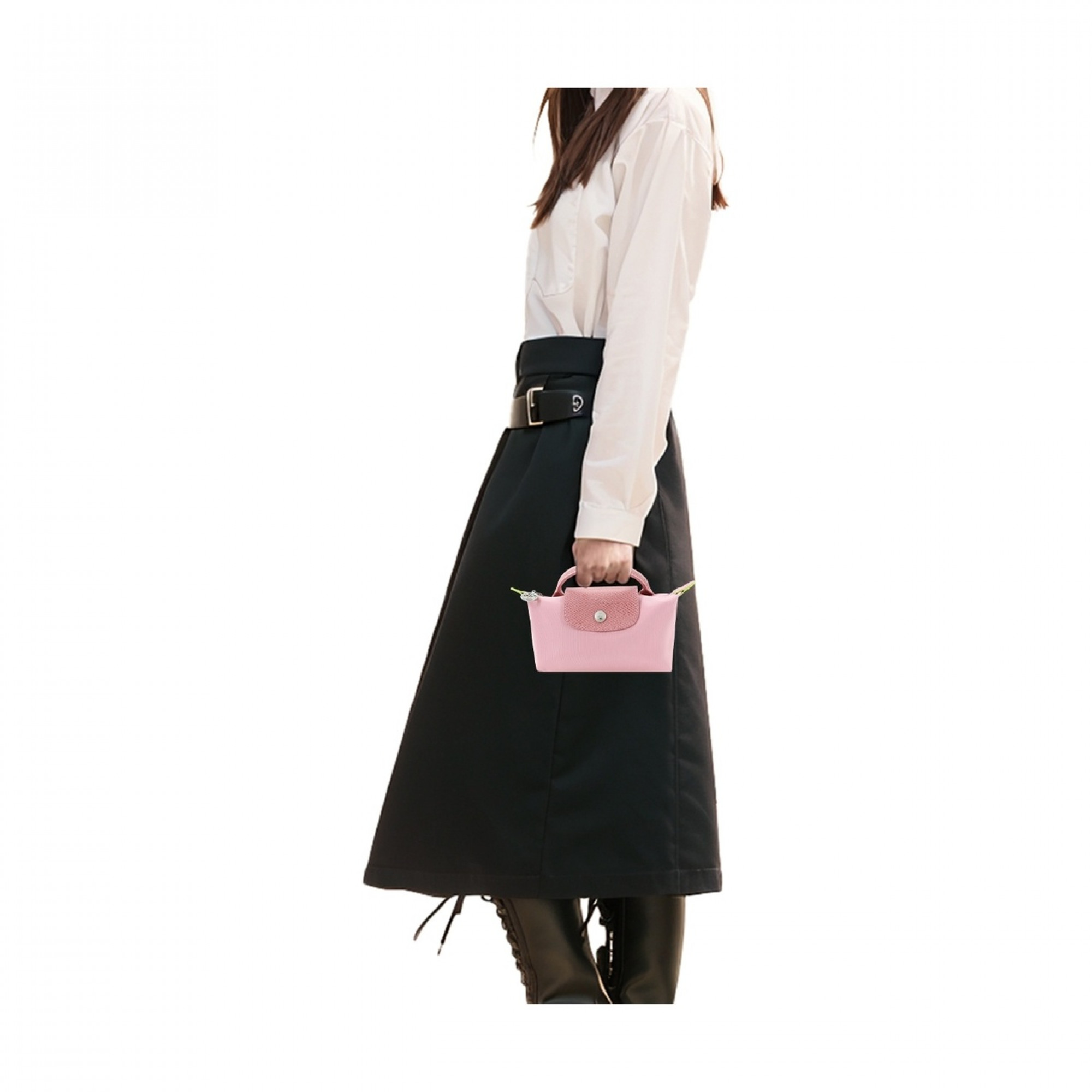 Le Pliage Green Pouch with Handle Petal Pink