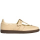 Samba Jane Beige Flat Hook And Loop Leather Low Heel 3cm Round Tip Kj3969