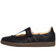 Samba Jane Black Flat Hook And Loop Leather Low Heel 3cm Round Tip Kj3970