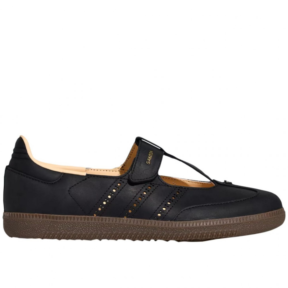 Samba Jane Black Flat Hook And Loop Leather Low Heel 3cm Round Tip Kj3970