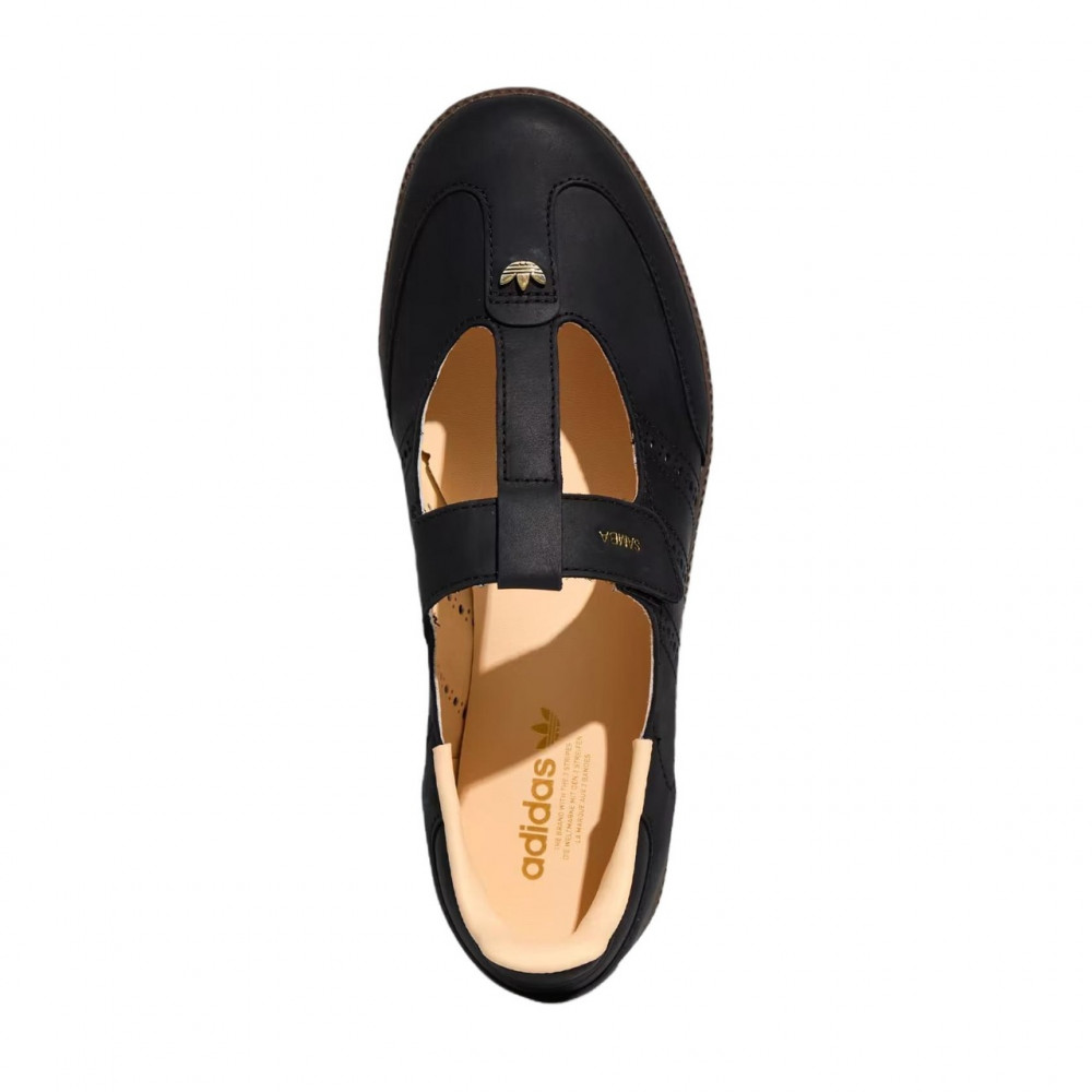 Samba Jane Black Flat Hook And Loop Leather Low Heel 3cm Round Tip Kj3970