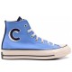 Chuck 70 High Letterman Lt Blue Navy Egret