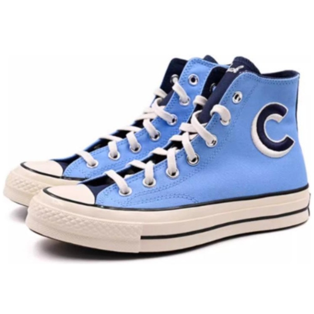 Chuck 70 High Letterman Lt Blue Navy Egret