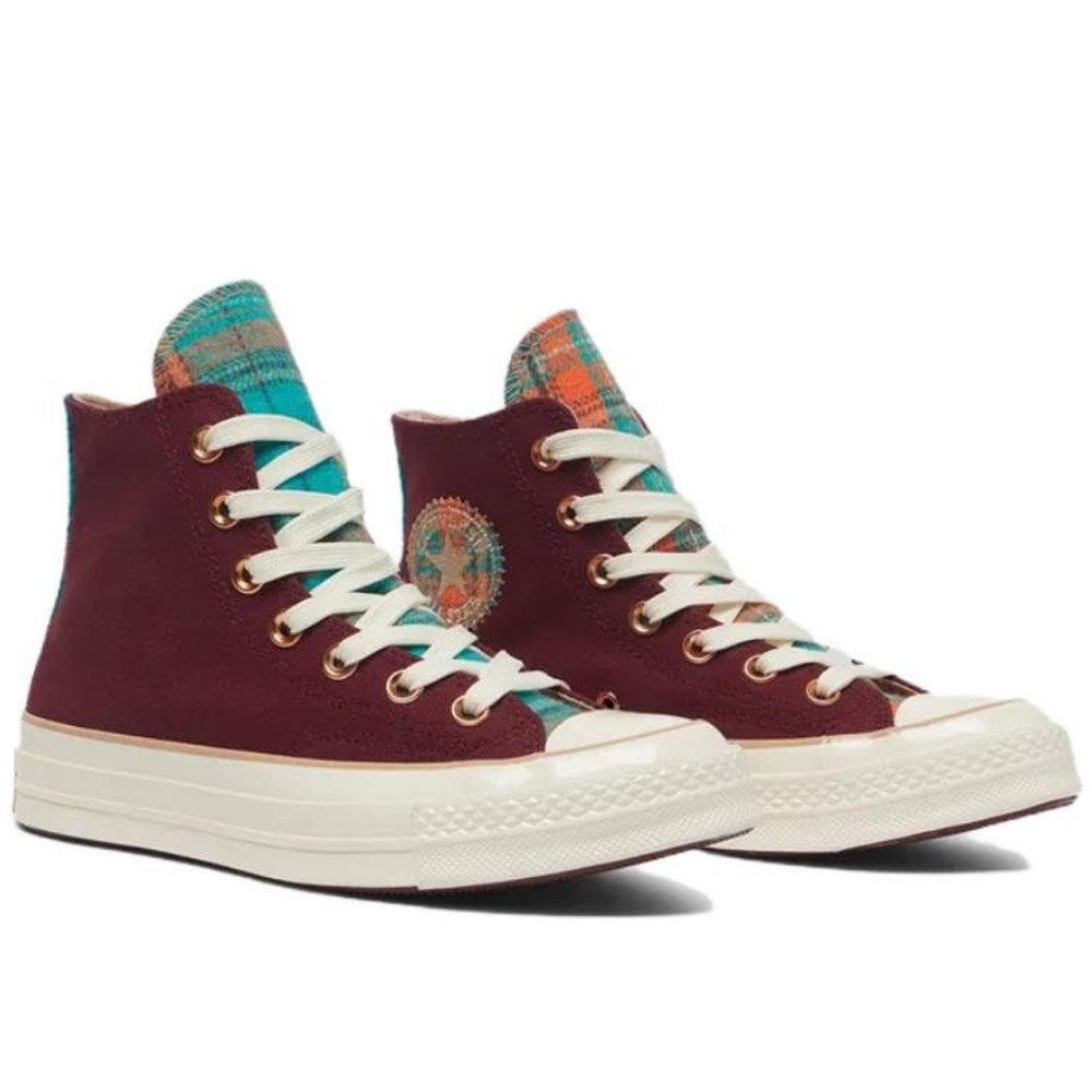 Women Chuck 70 High Canvas Plaid Deep Bordeaux