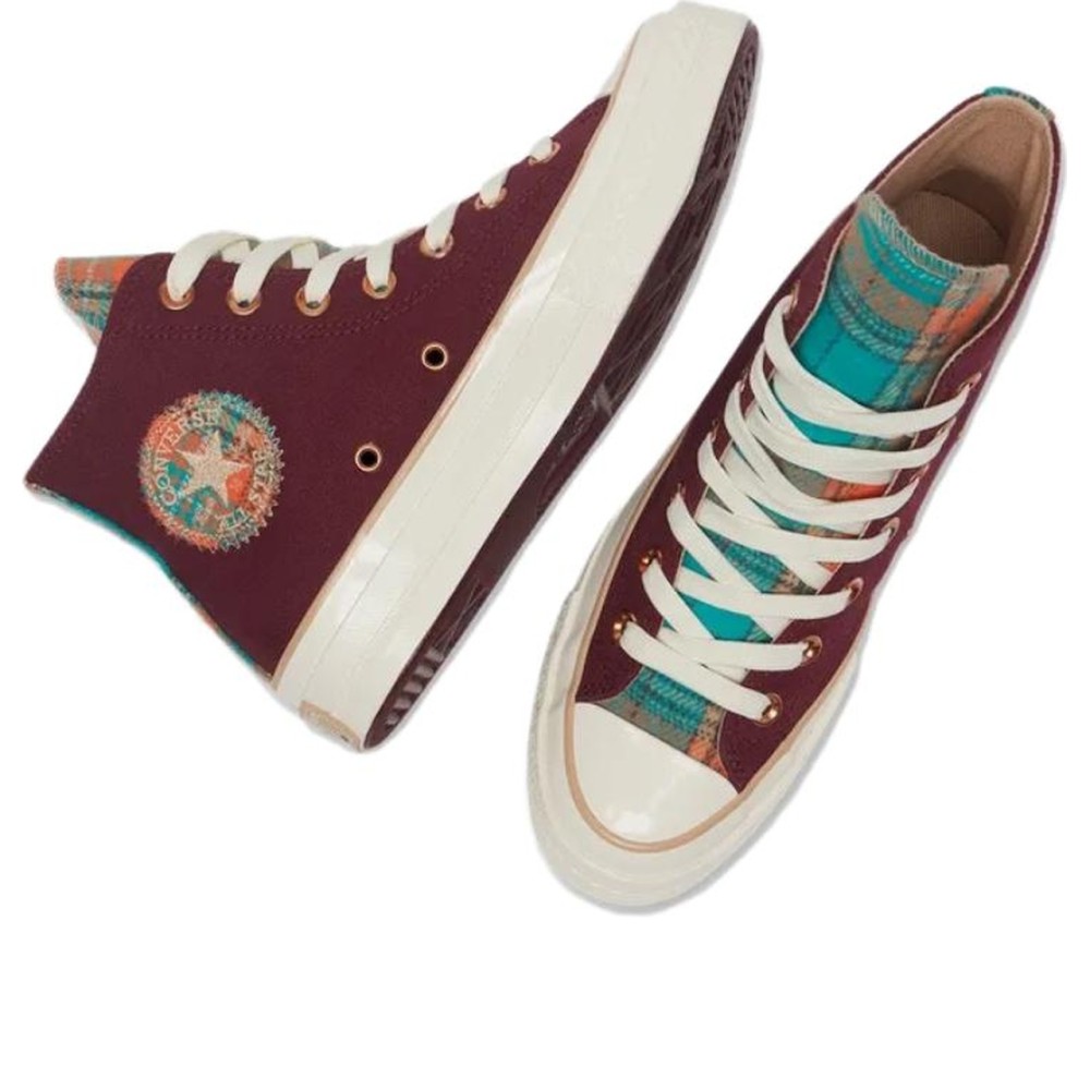 Women Chuck 70 High Canvas Plaid Deep Bordeaux