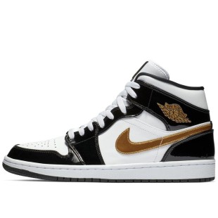 Air Jordan 1 Mid Patent Black White Gold