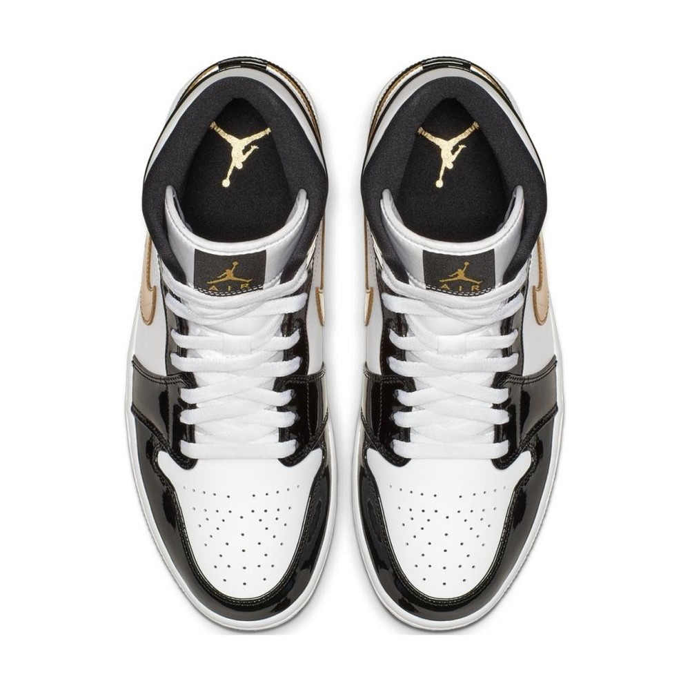 Air Jordan 1 Mid Patent Black White Gold