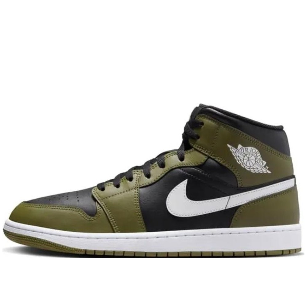 Air Jordan 1 Mid Black White Olive