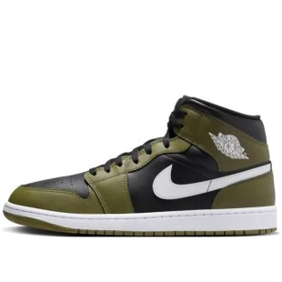 Air Jordan 1 Mid Black White Olive