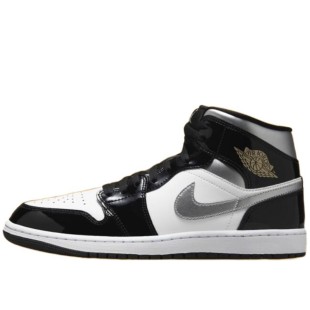 Air Jordan 1 Mid SE Patent Black White Metallic Silver Metallic Gold