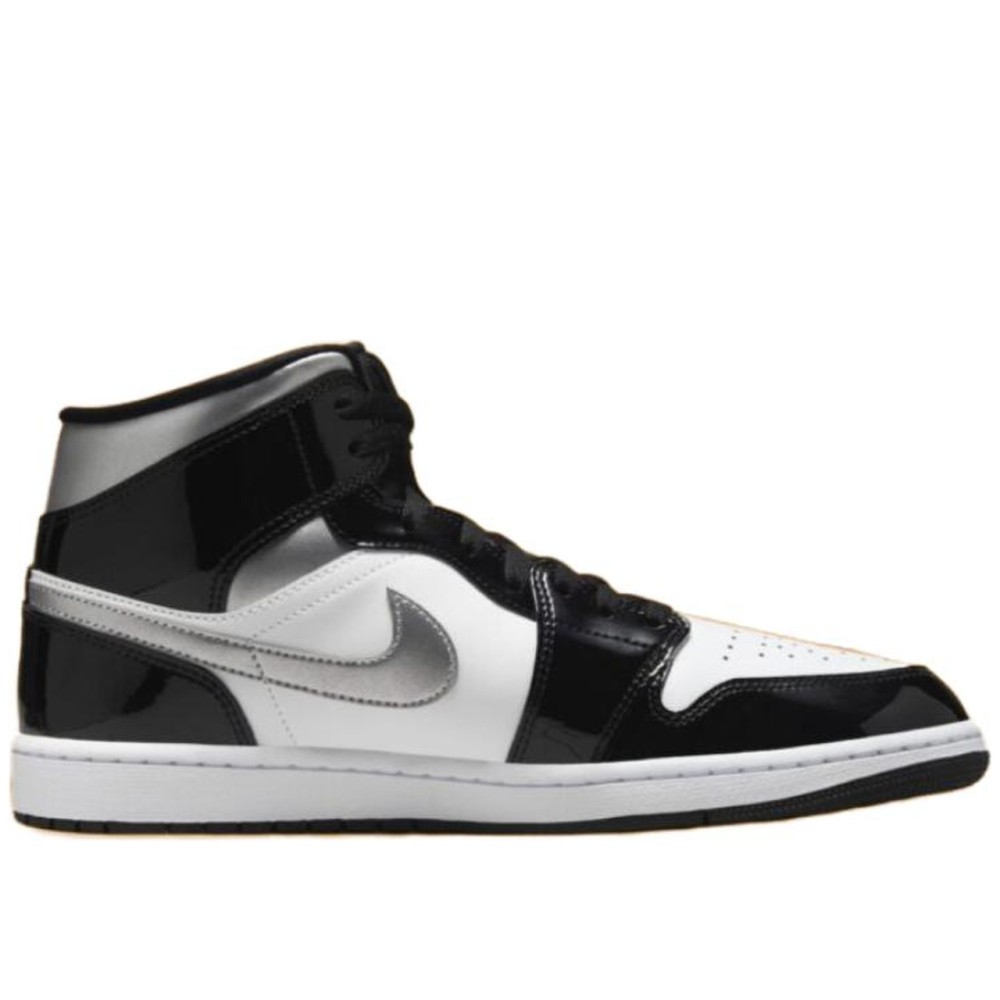 Air Jordan 1 Mid SE Patent Black White Metallic Silver Metallic Gold