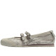 Mexico 66 Mary Jane Shoes Buckle Fabric Flat Gray Low Heel 3cm Moderate Round Tip 1182a705 020