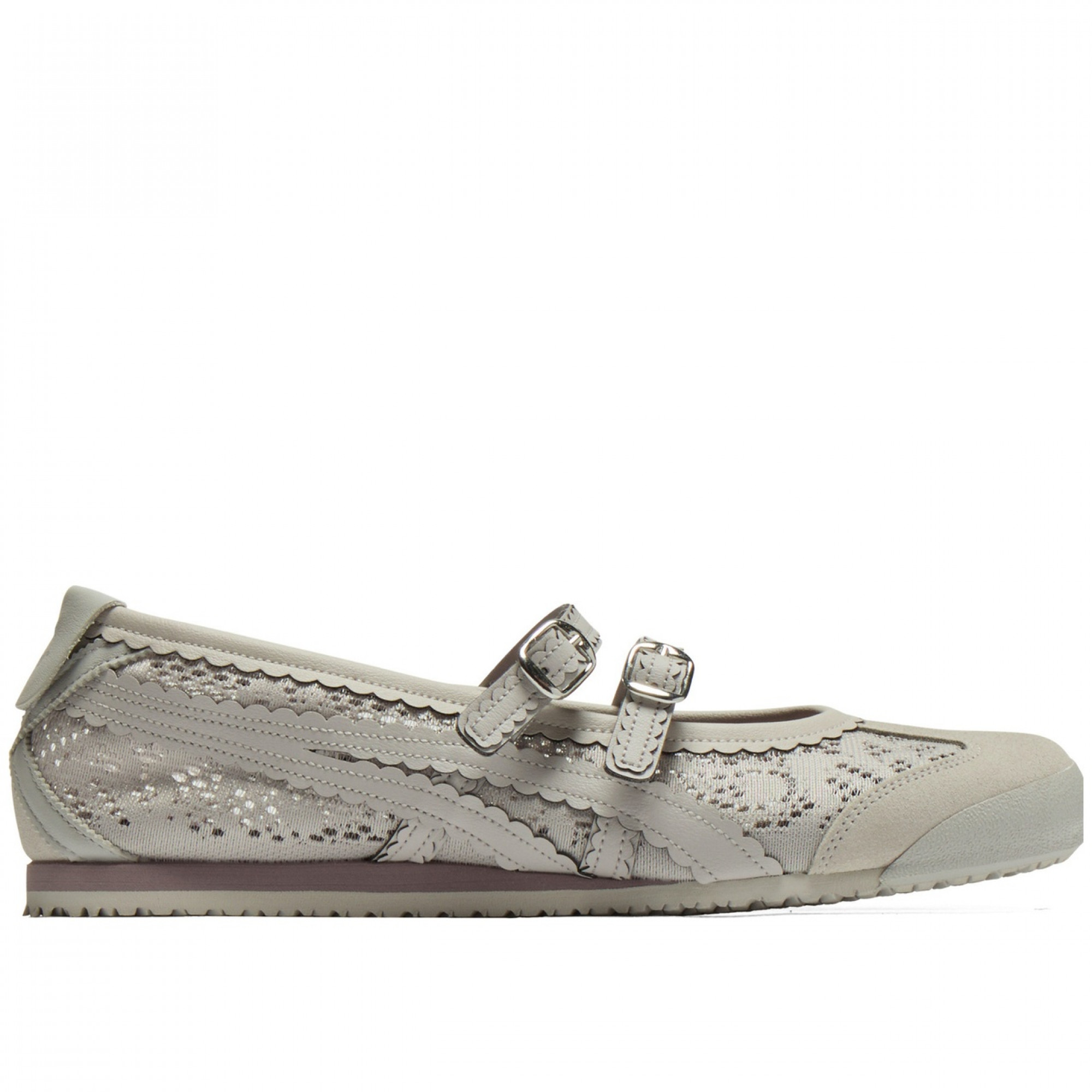 Mexico 66 Mary Jane Shoes Buckle Fabric Flat Gray Low Heel 3cm Moderate Round Tip 1182a705 020